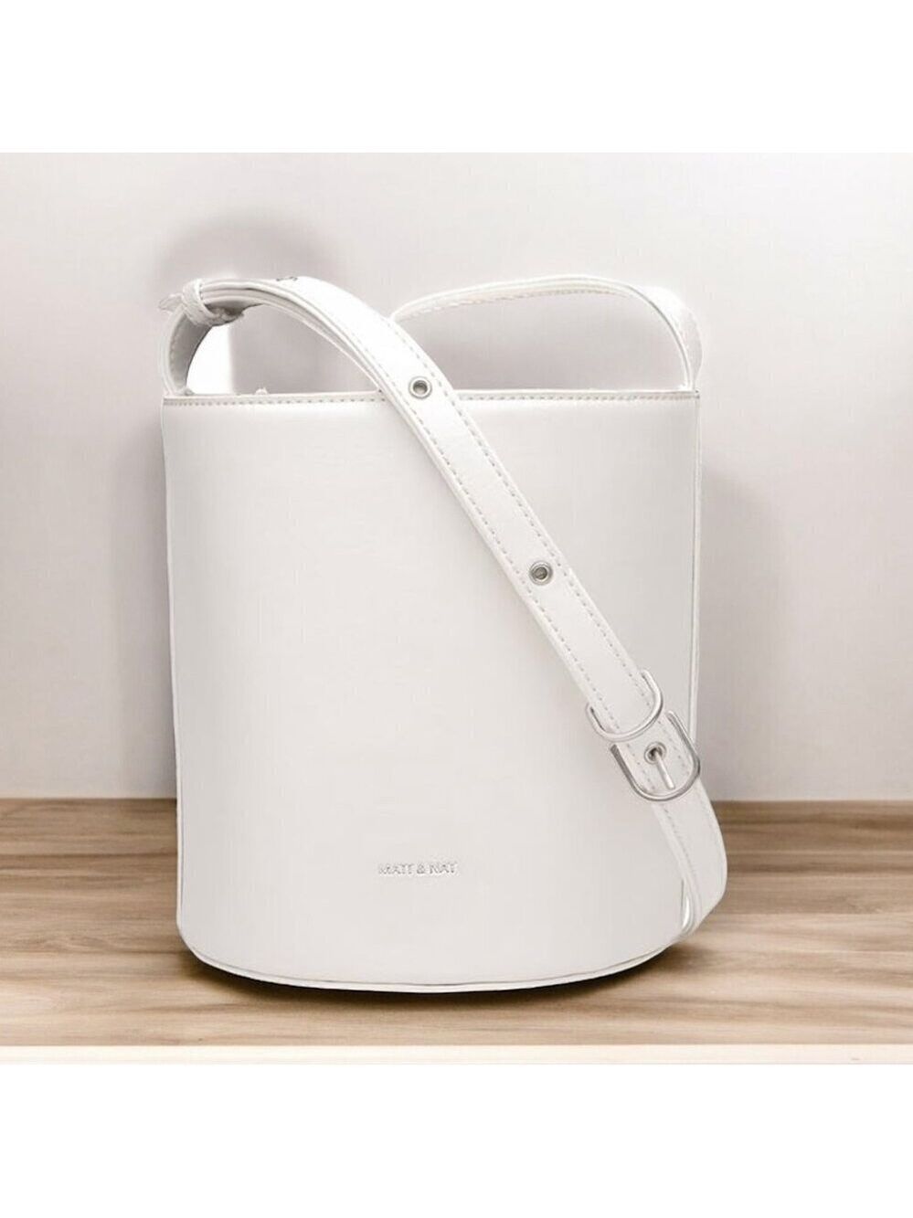Matt & Nat Bini White Vegan Leather Crossbody Bucket Bag